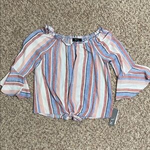 BCX Women's Off-Shoulder Striped Blouse - Blue, Pink, White